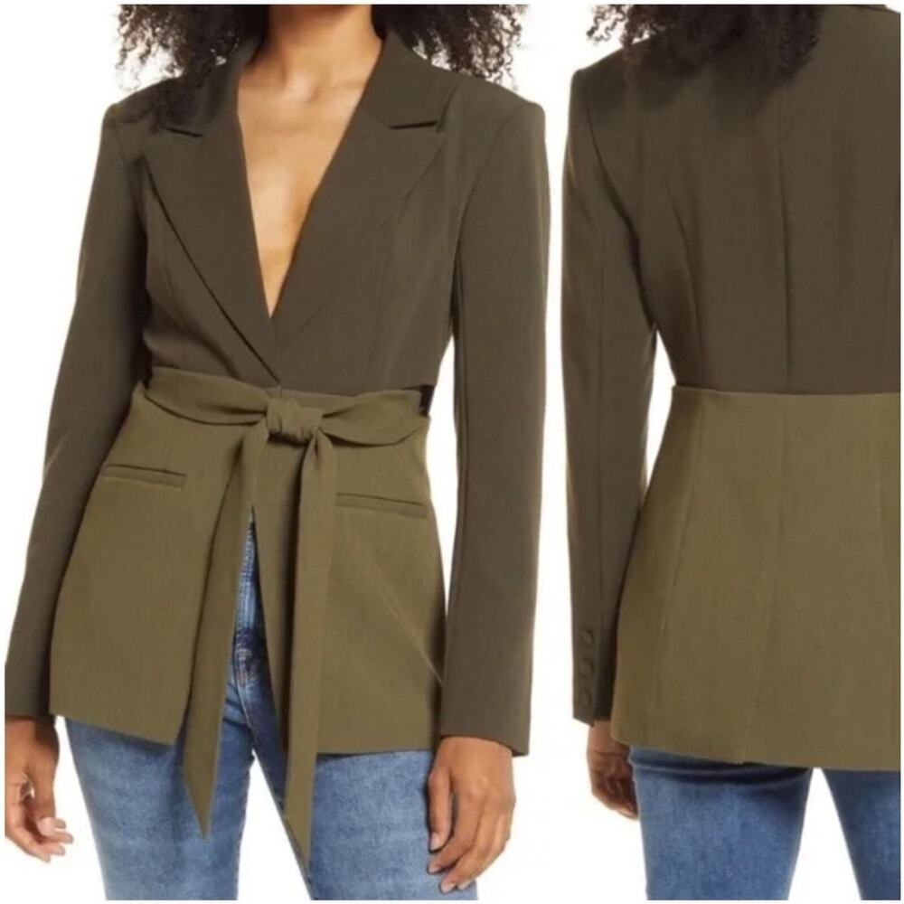 NWT Good American Two Toned Cutout Green Belted Blazer